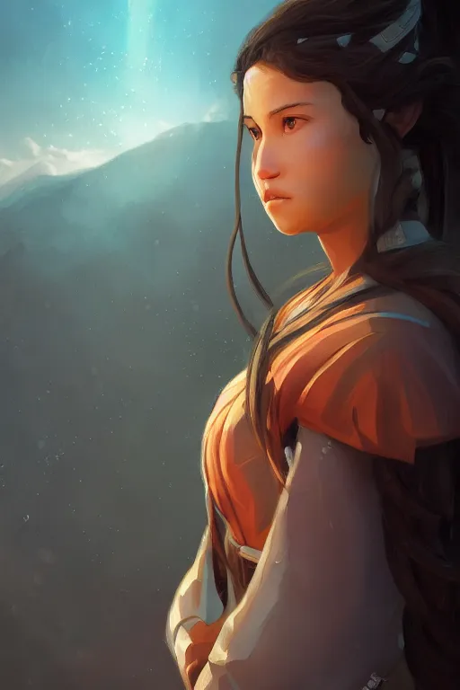 Image similar to katara from avatar, close - up portrait, intricate, elegant, volumetric lighting, scenery, digital painting, highly detailed, artstation, sharp focus, illustration, concept art, ruan jia, steve mccurry