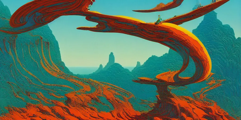 Prompt: breathtakingly beautiful ultrawide angle colour masterpiece dream by roger dean and kilian eng and jean giraud and beeple and greg hildebrandt and studio ghilbi, incredible sense of depth and perspective and clarity, weird abstract, 8 k