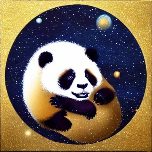 Image similar to golden skinned panda giving birth to the universe!