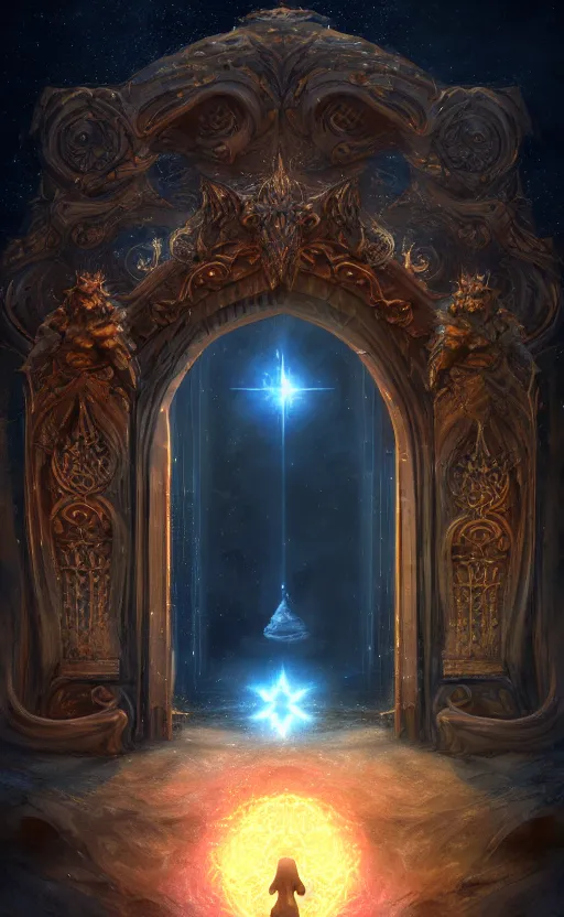 Prompt: a ornamental gate into stars a demon emerges from it, ornament, intarsia, portal, doorway, no background, dynamic lighting, ambient lighting, atmospherical, photorealistic fantasy concept art, trending on art station, stunning visuals, creative, cinematic, ultra detailed