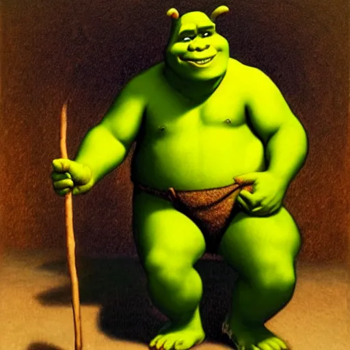 Prompt: shrek drawn by jean - leon gerome