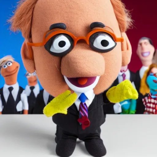 Prompt: Bob Odenkirk as Saul Goodman realistic Muppet puppet, wide lens, diorama, 4k,