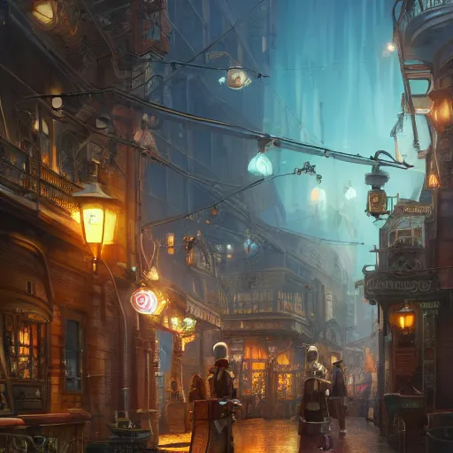 Prompt: a steampunk town, detailed, photorealistic, cold, disney pixar, iridescence, anime, highly detailed, sharp focus, concept art, octane render, electricity lightning, soft