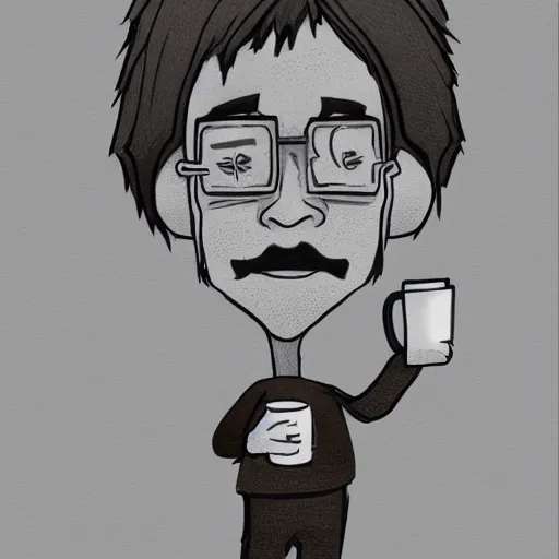Prompt: character concept art of a man with a coffee mug as a head