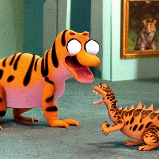 Prompt: garfield in the tv show dinosaurs ( 1 9 9 1 )