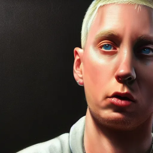 Image similar to a selfie of eminem by jason de graaf, pedro campos and denis peterson. intricate, detailed, complex, fractal, hd, 4 k, realism, hyperrealistic painting, appgamekit, art of illusion, artrift, cryengine, finalrender, rendered in blender, shadow depth, sketchfab, sketchlab, substance designer, vray, unreal engine