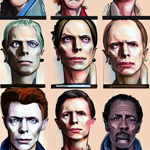 Prompt: david bowie in the style of disco elysium character art