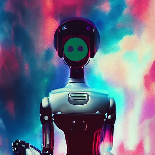 Prompt: Woman and her robot against the world. What does it mean to be alive. Beautiful landscape. Rough strokes and grainy. Interesting colour scheme. Detailed. Beautiful digital artwork by artist Lurid. (2022)