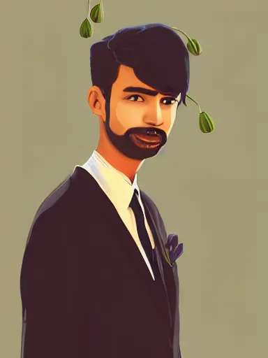 Image similar to artwork by Shimoda Hikari, of a solo individual portrait of an Indian guy with lilies, dapper, simple illustration, domestic, nostalgic, full of details, Matte painting, trending on artstation and unreal engine