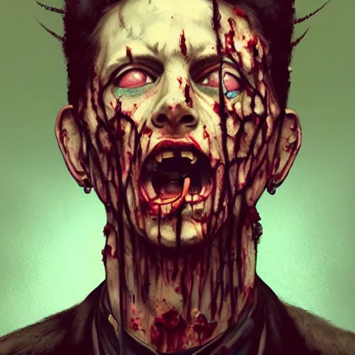 Prompt: color portrait of singer martin g. from depeche mode as a zombie, 7 days to die zombie, gritty background, fine art, award winning, intricate, elegant, sharp focus, cinematic lighting, digital painting, 8 k concept art, art by michael hussar, art by brom, art by guweiz and z. w. gu, 8 k