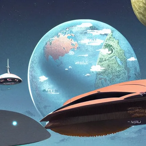 Image similar to futuristic planet, concept art, flying cars on the background