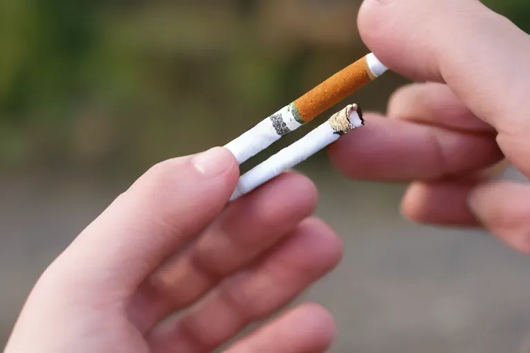 Prompt: cigarette in fingers, hand holding cigarette, hyper realistic, natural