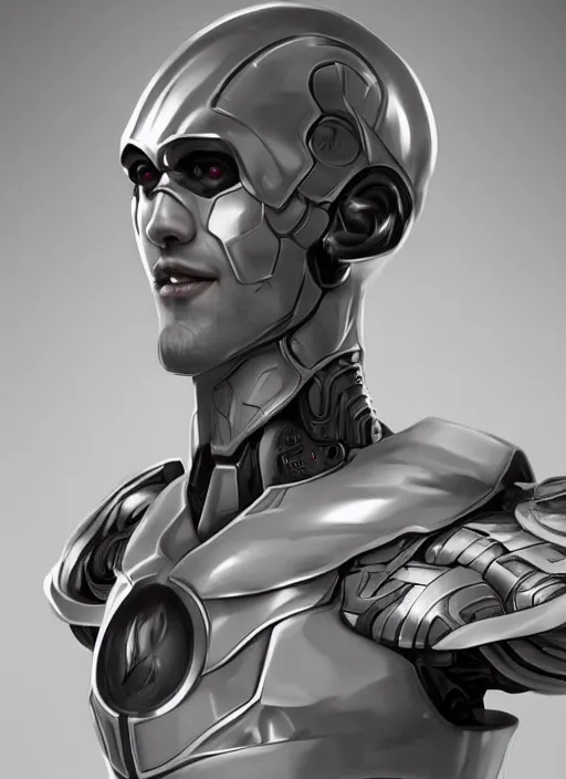 Image similar to portrait of a futuristic blanco ceramic Spanish prince humanoid robot macho guapo with a handsome face and muscular body, trending on cgsociety