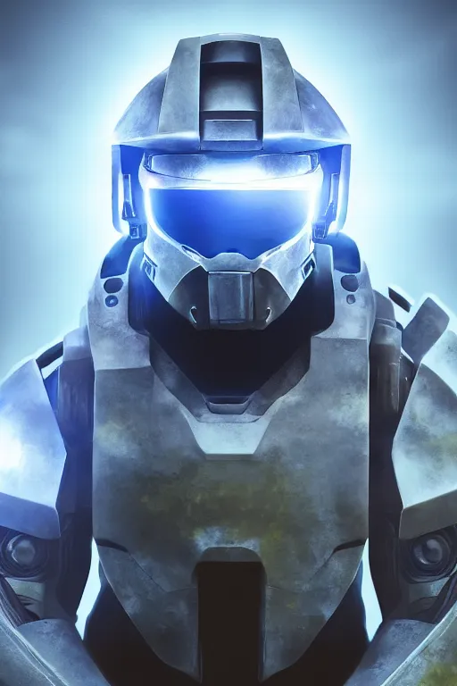 Image similar to robot ninja mask helmet halo master chief radiating a glowing aura global illumination ray tracing hdr fanart arstation by ian pesty and katarzyna da „ bek - chmiel