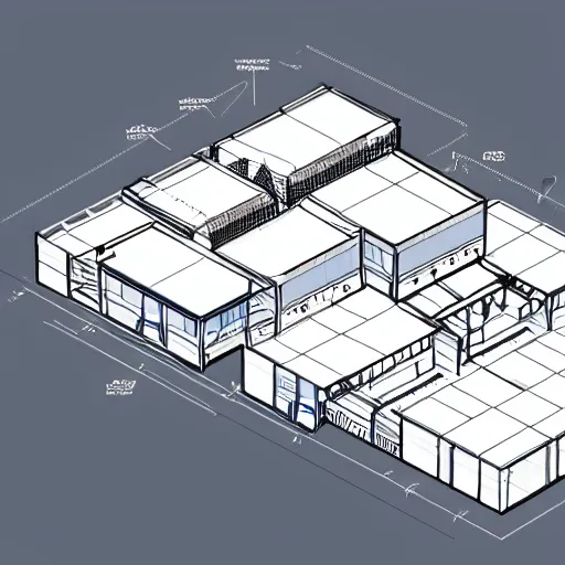 Prompt: isometric art blueprints of an ikea store with labels detailed technical drawing