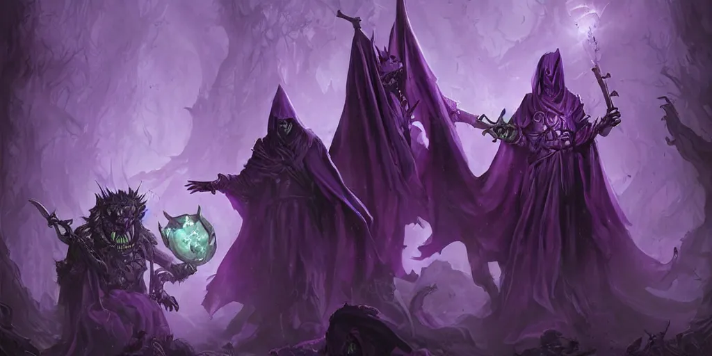 Image similar to cute purple cloaked lich summoning an undead army, epic fantasy illustration by Brom:5, cute:2, lich:-1