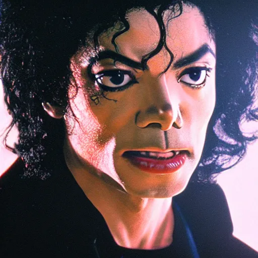 Image similar to a cinematic film still of Michael Jackson starring in an Anime, portrait, 40mm lens, shallow depth of field, close up, split lighting, cinematic