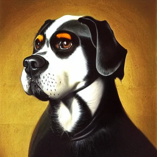 Prompt: portrait of black pugalier dog wearing an elvis costume, by caravaggio, immense detail, intricate background