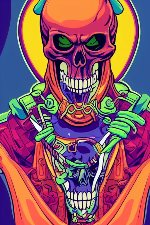 Image similar to A portrait of a skeletor that is a thug, sticker, colorful, illustration, highly detailed, smooth and clean vector curves, no jagged lines, vector art, smooth