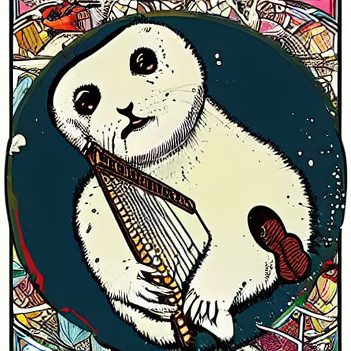 Prompt: baby harp seal illustration, pop art, splash painting, art by geof darrow, ashley wood, alphonse mucha
