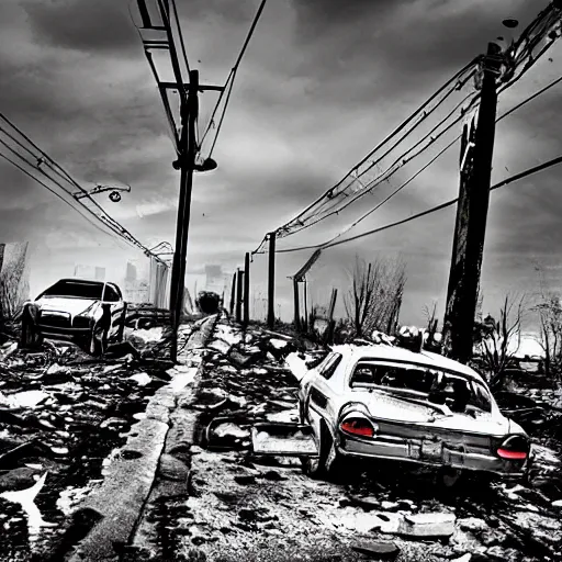 Image similar to new york abandoned, post apocalyptic, damage road