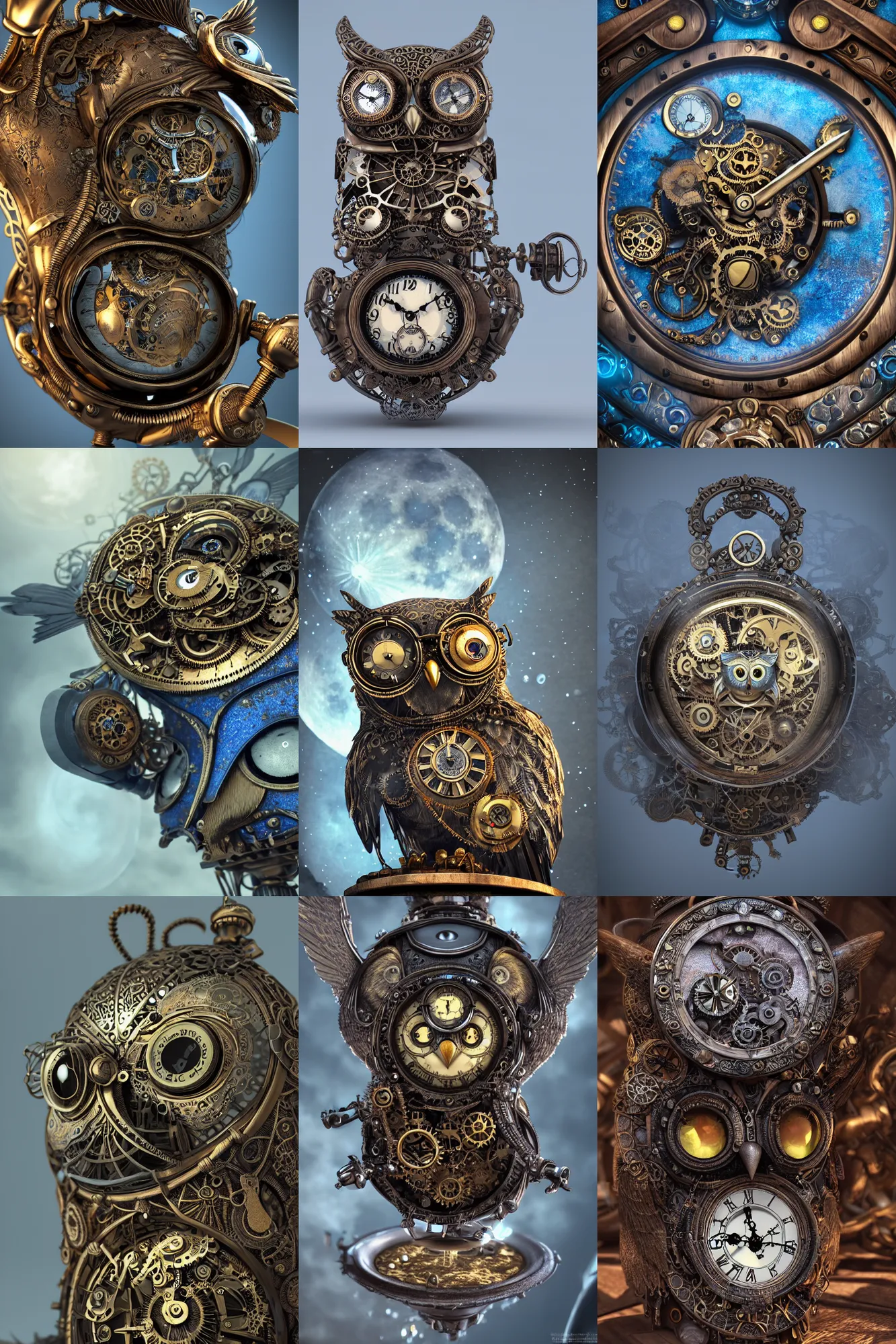 Prompt: steampunk owl pocketwatch, intricate detail, volumetric lighting, epic composition, hyper detailed, ultra realistic, sharp focus, octane render, volumetric, ray tracing, sense of awe, swirling mist, blue moon