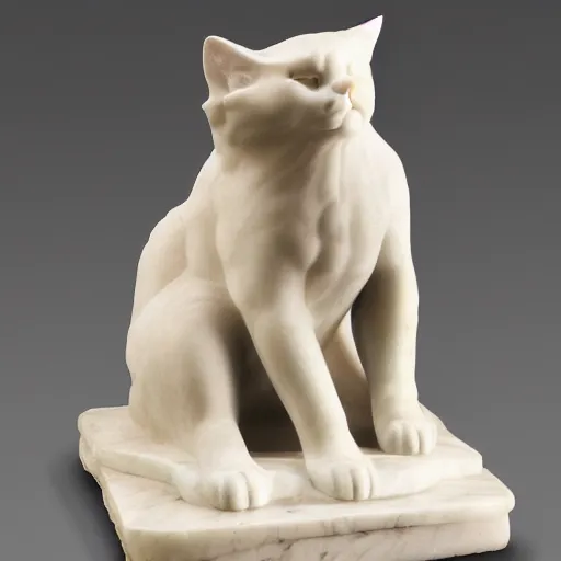 Image similar to a cat is sitting, marble statue, antique style, dramatic lightning,