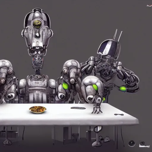 Image similar to last supper realistic robot , A Monster Emerges - 'The Beholder' Concept by Marcus Whinney trending on artstation