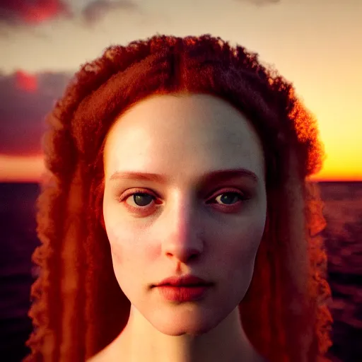 Image similar to photographic portrait of a stunningly beautiful english renaissance female in soft dreamy light at sunset, beside the ocean, soft focus, contemporary fashion shoot, in a denis villeneuve and tim burton movie, by edward robert hughes, annie leibovitz and steve mccurry, david lazar, jimmy nelsson, extremely detailed, breathtaking, hyperrealistic, perfect face, octane render