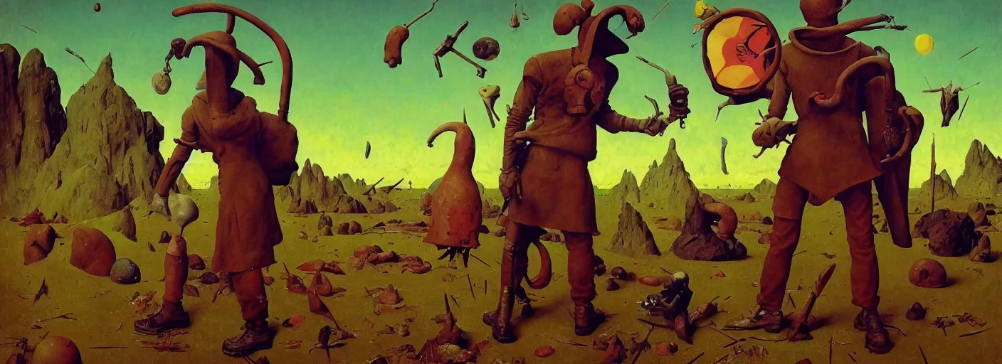 Prompt: full - body portrait surreal colorful clay fighting artstation rpg metal character concept art anatomy, action pose, very coherent and colorful high contrast masterpiece by norman rockwell franz sedlacek hieronymus bosch dean ellis simon stalenhag rene magritte gediminas pranckevicius, dark shadows, sunny day, hard lighting, reference sheet white! background