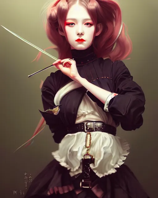 Image similar to a ultradetailed beautiful painting of a stylish battle maid, by wlop, trending on artstation