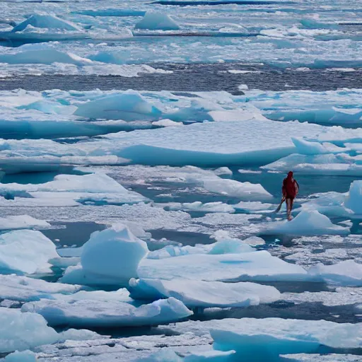 Prompt: people in swimsuit on the pack ice, telephoto vacation picture