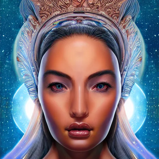 Prompt: perfectly detailed goddess of galaxies self portrait!! blessed by the universe with ever - increasing physical mental perfection, symmetrical! intricate, sensual features, highly detailed, universeral divine perfection!! digital painting, artstation, concept art, smooth, sharp focus, illustration