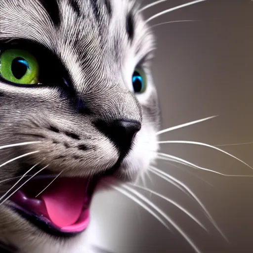 Image similar to A kitten meowing, closeup, 4k, super detailed