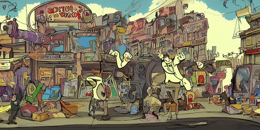 Prompt: cartoon concept art from sam and max