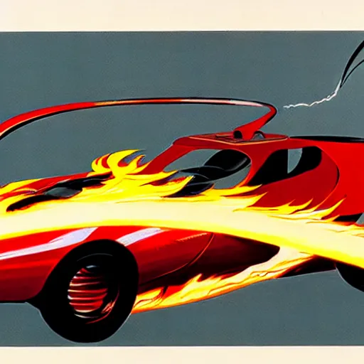 Image similar to concept art for a car with flame throwers, painted by syd mead, high quality