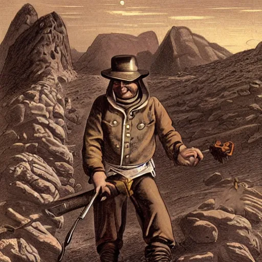 Prompt: 19th century trapper, on mars, pulp science fiction illustration