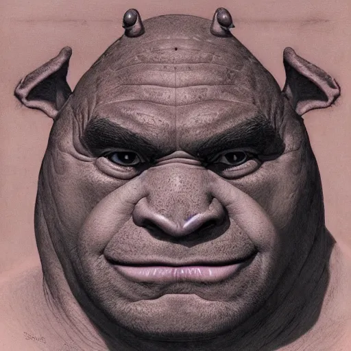 Prompt: a portrait of Shrek by Wayne Barlowe