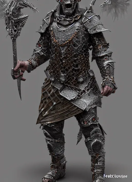 Image similar to а fantasy Proto-Slavic mythology, zombie in chain mail armor inspired blizzard games, full body, detailed and realistic, 4k, trending on artstation, octane render