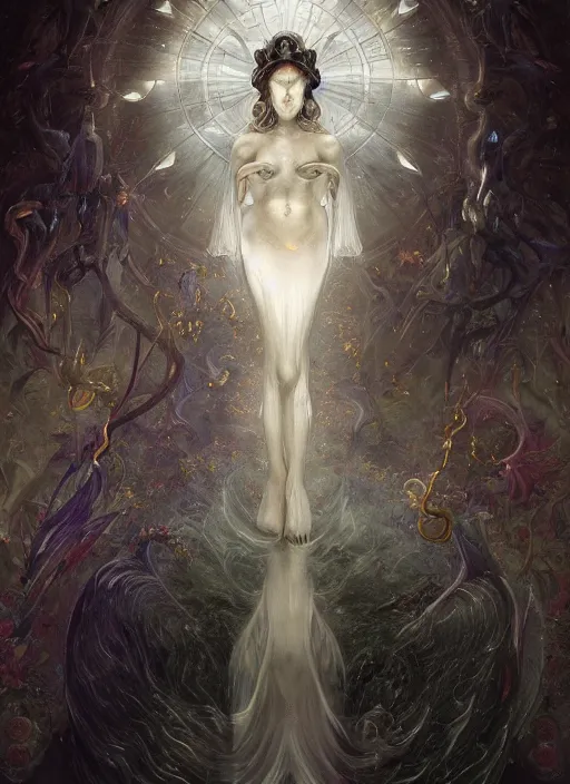 Prompt: album art divine marebloom spell, physically accurate, moody dynamic lighting, very very intricate, very very elegant, highly detailed, digital painting, artstation, HR GIGER, Hieronymus Bosch, Francis Bacon, concept art, smooth, very beautiful, sharp focus, illustration, art by artgerm and greg rutkowski and alphonse mucha