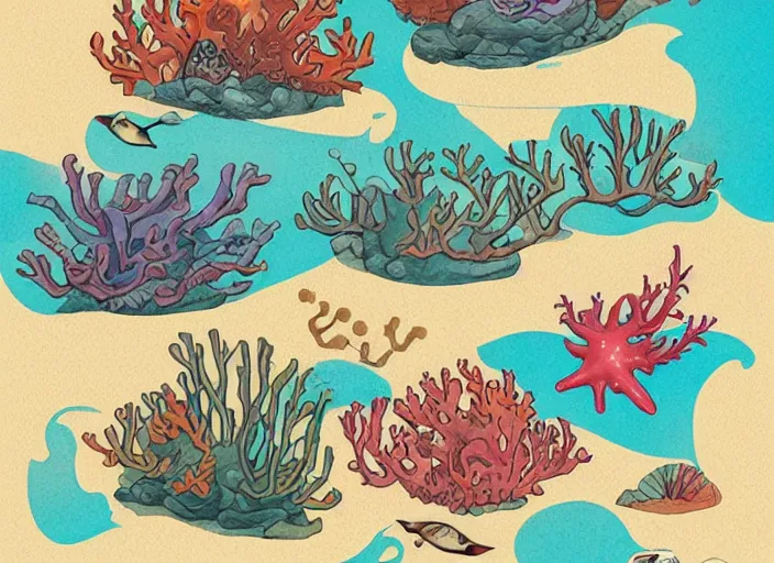 Prompt: coral - inspired professional character designs for undersea television series coral days