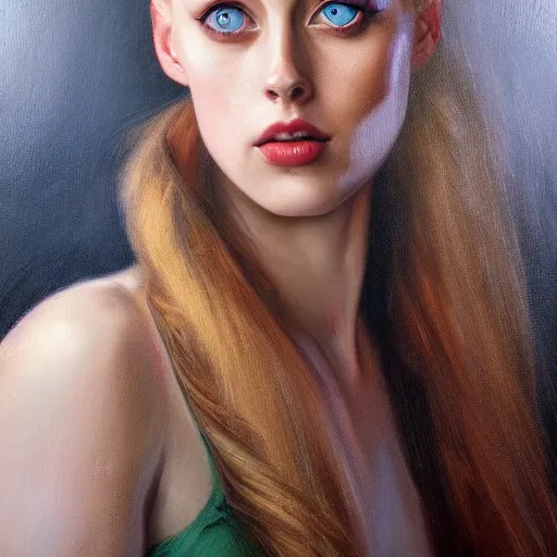 Image similar to ultra realistic portrait painting of deborah ann woll, art by stanley artgerm, 4 k, ultra realistic, highly detailed, epic lighting