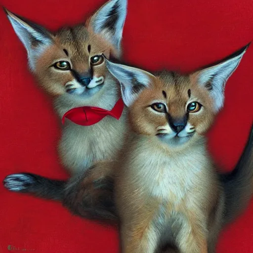 Prompt: three cute caracals wearing red ties, digital art, highly detailed by gaston bussiere, craig mullins, j. c. leyendecker 8 k