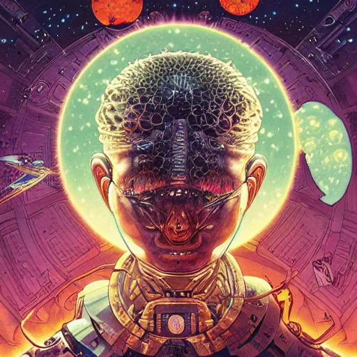 Image similar to portrait of crazy interstellar explorer, symmetrical, by yoichi hatakenaka, masamune shirow, josan gonzales and dan mumford, ayami kojima, takato yamamoto, barclay shaw, karol bak, yukito kishiro