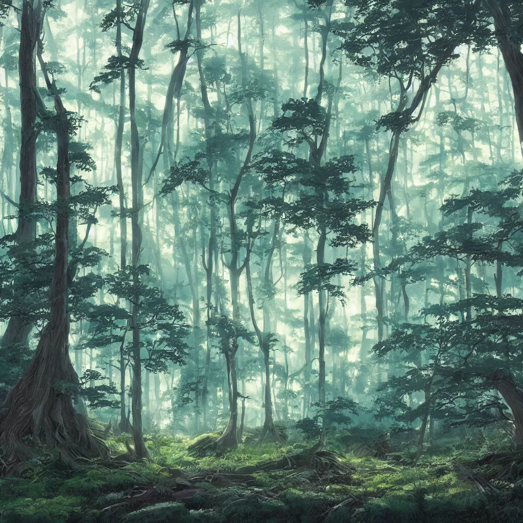 Image similar to sharp focus, breath taking beautiful, Aesthetically pleasing, gouache forest at golden hour, digital concept art background by Hayao Miyazaki and Studio Ghibli, fine art, official media, high definition, illustration, ambient lighting, HDR, HD, UHD, 4K, 8K, cinematic, high quality scan, award winning, trending, featured, masterful, dynamic, energetic, lively, elegant, intricate, complex, highly detailed, Richly textured, Rich vivid Color, masterpiece.