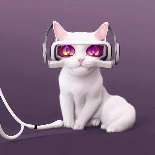 Prompt: White cat with dark pink eyes who is gaming with a headset on, hyperdetailed, artstation, cgsociety, 8k