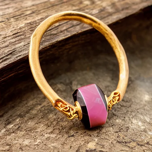 Image similar to 4K Gold collar , Single Center sinister gem pink gem, Shungite Bangle, Mineral and Gold Jewelry, Product Photography