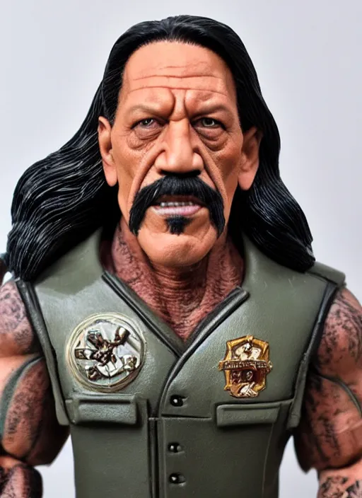Image similar to danny trejo, an action figure of danny trejo figurine, realistic face, detailed product photo