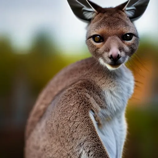 Image similar to a kangaroo - cat - hybrid, animal photography