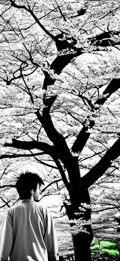 Prompt: “ a portrait photo of luffy at a sakura tree, side shot, by shunji dodo, 8 k resolution, black and white photo, high quality ”